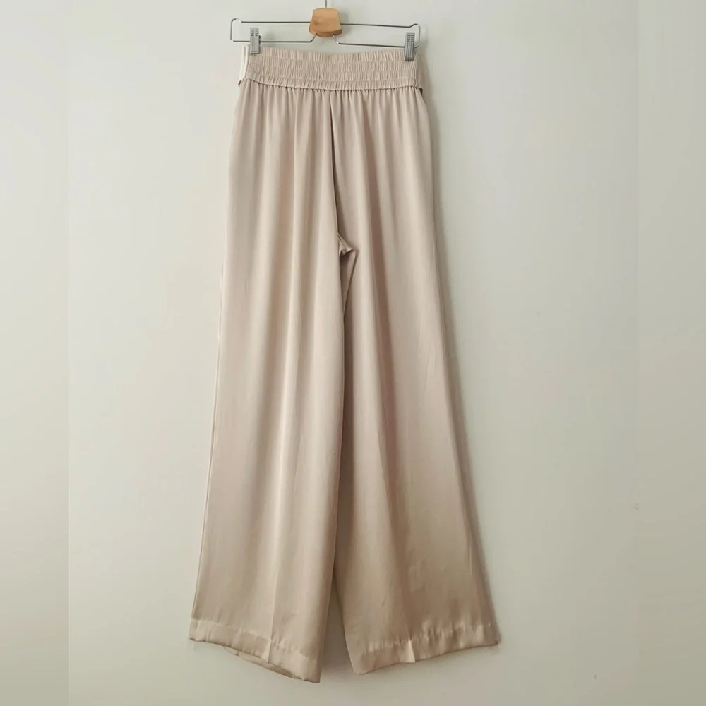 Express High Rise Wide-Leg Pants with Tie Waist Women Size M Beige Quiet Luxury - Picture 7 of 12